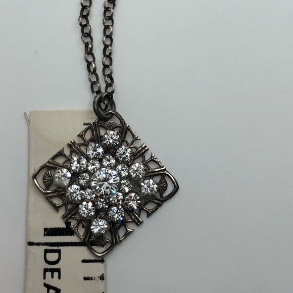 VTG Sterling Silver Crystal Filigree Affixed Pendant Rolo Necklace 28” + 1.1” - Picture 7 of 7